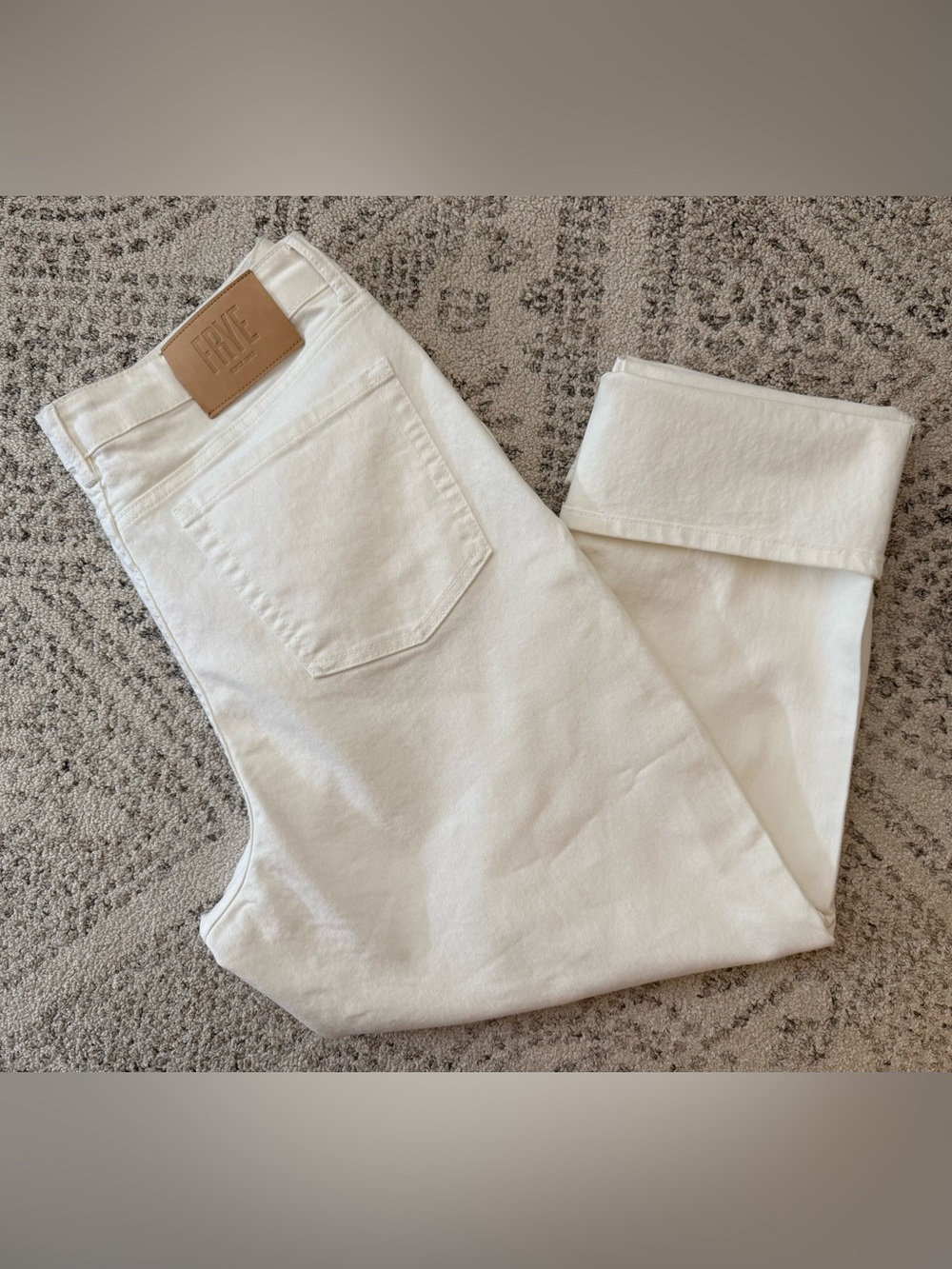 Frye 14/32 Ivory Stretch Straight Leg Cropped Jeans Womens
